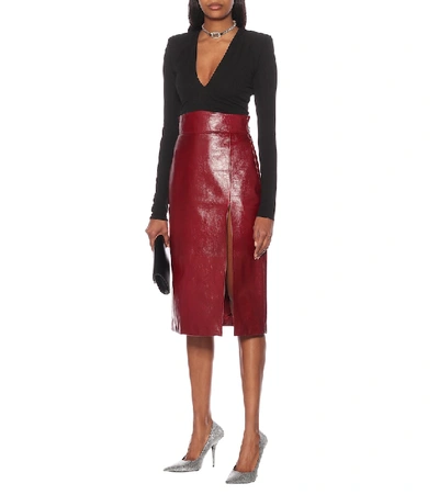 Shop Gucci High-rise Leather Midi Skirt In Red