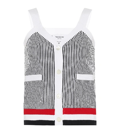 Shop Thom Browne Striped Cotton-jersey Tank Top In Blue