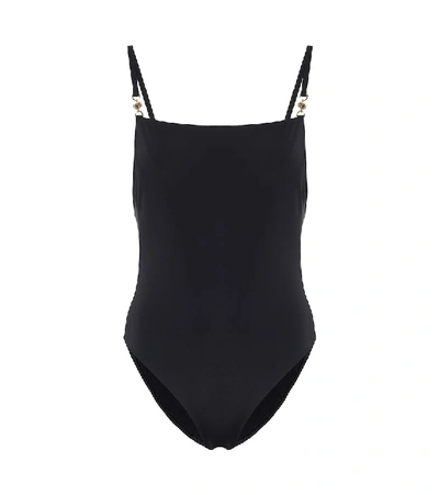 Shop Versace Embellished Swimsuit In Black