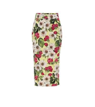 Shop Dolce & Gabbana Floral Stretch-silk Pencil Skirt In Multicoloured