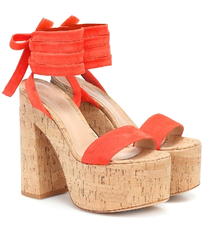Shop Gianvito Rossi Ambra Suede Platform Sandals In Orange