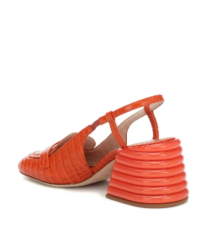 Shop Fendi Promenade Croc-effect Slingback Leather Pumps In Red