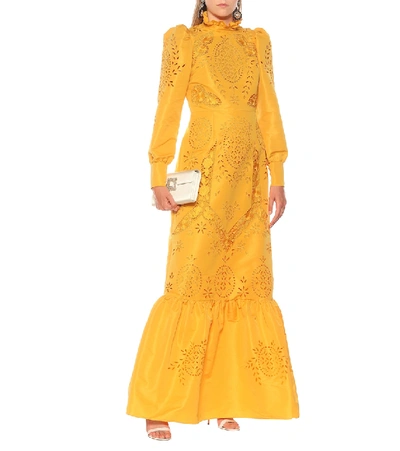 Shop Erdem Carnation Frida Broderie-anglaise Dress In Yellow