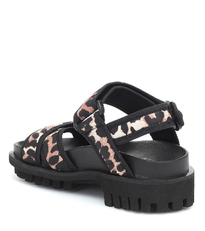 Shop Ganni Leopard-print Trekking Sandals In Black