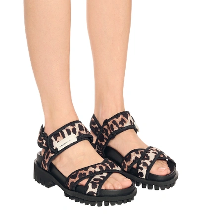 Shop Ganni Leopard-print Trekking Sandals In Black