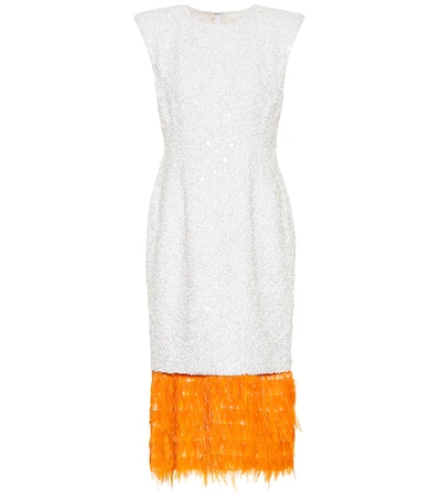Shop Dries Van Noten Feather-trimmed Sequined Dress In White