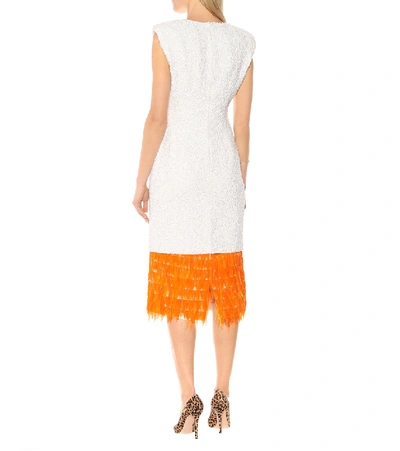 Shop Dries Van Noten Feather-trimmed Sequined Dress In White