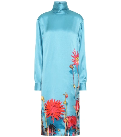 Shop Dries Van Noten Floral Silk-satin Midi Dress In Blue