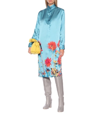 Shop Dries Van Noten Floral Silk-satin Midi Dress In Blue