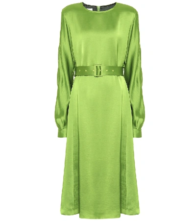 Shop Dries Van Noten Belted Satin Dress In Green