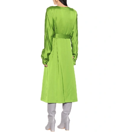 Shop Dries Van Noten Belted Satin Dress In Green