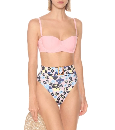 Shop Alexandra Miro Floral High-rise Bikini Bottoms In Pink