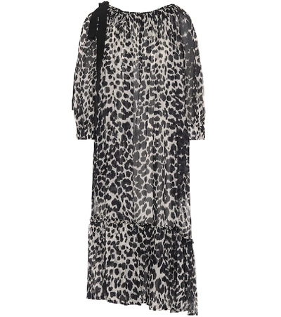 Shop Dries Van Noten Leopard-print Cotton Midi Dress In Black