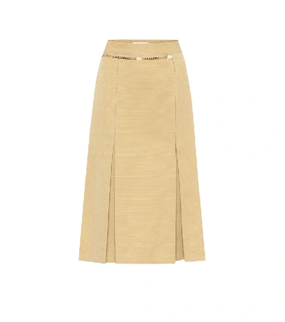 Shop Victoria Beckham Belted Linen And Cotton Midi Skirt In Beige