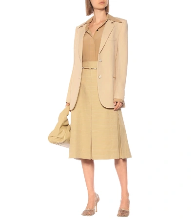 Shop Victoria Beckham Belted Linen And Cotton Midi Skirt In Beige