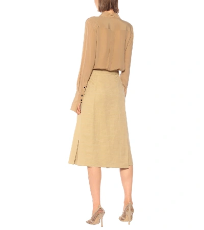 Victoria Beckham Chain-embellished Linen And Cotton-blend Midi Skirt In Beige