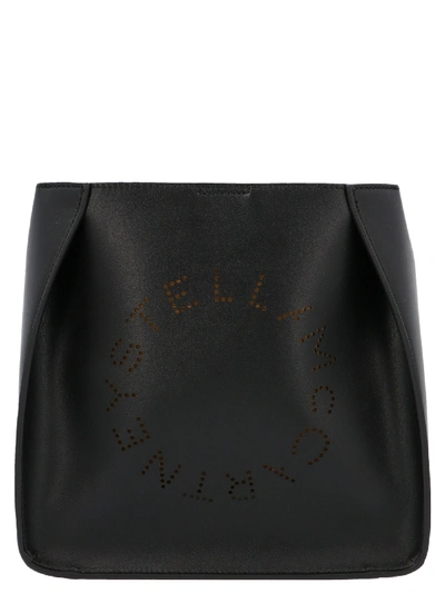 Shop Stella Mccartney Logo Perforated Shoulder Bag In Black