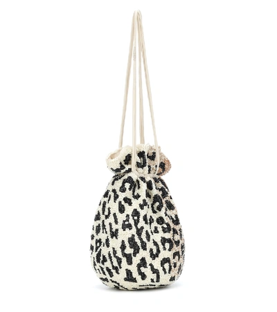 Shop Ganni Beaded Leopard-print Pouch In Beige