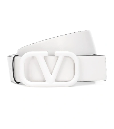 Shop Valentino Garavani Vlogo Leather Belt In White