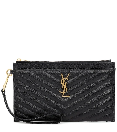 Saint Laurent Monogramme Quilted Textured-leather Pouch - Black