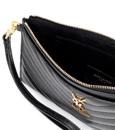 Saint Laurent Monogramme Quilted Textured-leather Pouch In Black