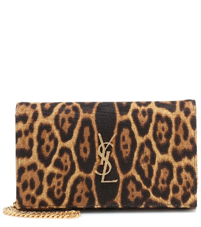 Shop Saint Laurent Kate Leopard-print Clutch In Brown