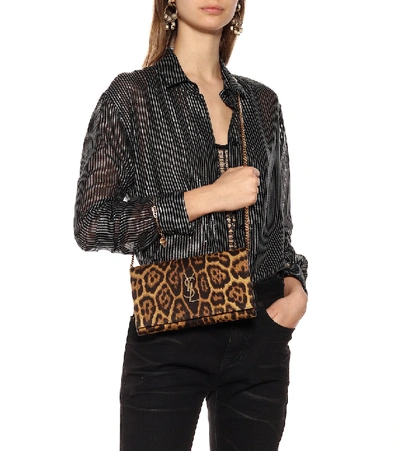 Shop Saint Laurent Kate Leopard-print Clutch In Brown