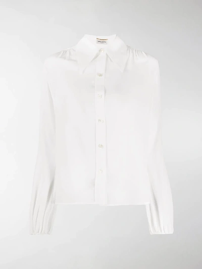 Shop Saint Laurent Gathered-detail Puff-sleeve Shirt In White
