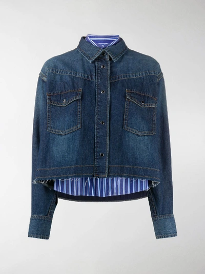 Shop Sacai Cropped Denim Shirt Jacket In Blue