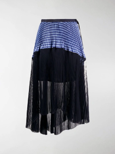 Shop Sacai Asymmetric Striped Panel Skirt In Blue