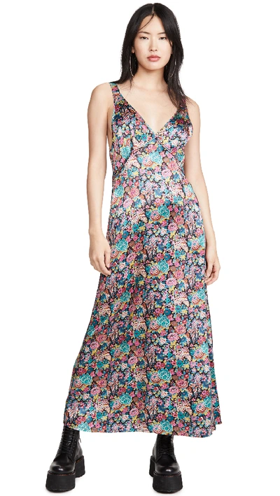 Shop R13 Long Slip Dress With Side Stripe In Multicolor Floral With Leopard