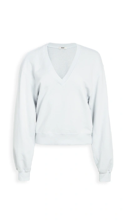 Shop Agolde V Neck Balloon Sleeve Sweatshirt In Cascade