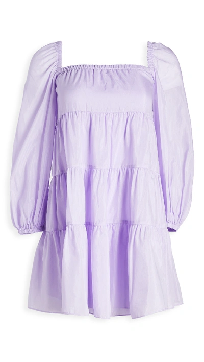 Shop Alice And Olivia Rowen Tiered Square Neck Dress In Lavender