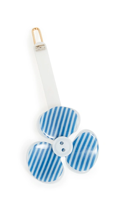 Shop Alexandre De Paris Striped Flower Clip In Blue/white Stripe