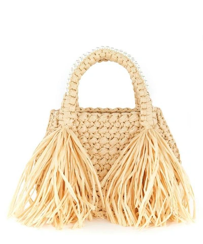 Shop Simone Rocha Mini Raffia Tote Bag In Tan