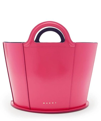 Shop Marni Tropicalia Small Leather Tote Bag In Dry Rose