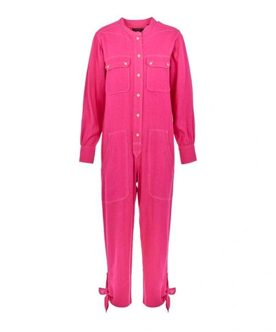 Shop Isabel Marant Tacaia Silk Bourette Boilersuit In Neon Pink