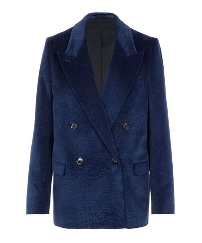 Shop Acne Studios Double-breasted Corduroy Suit Jacket In Ink Blue