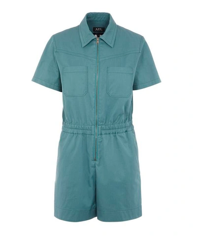 Shop Apc Harriman Cotton-blend Playsuit In Teal