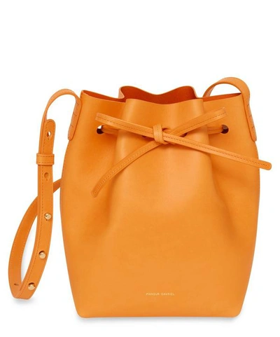 Shop Mansur Gavriel Mini Leather Bucket Bag In Orange