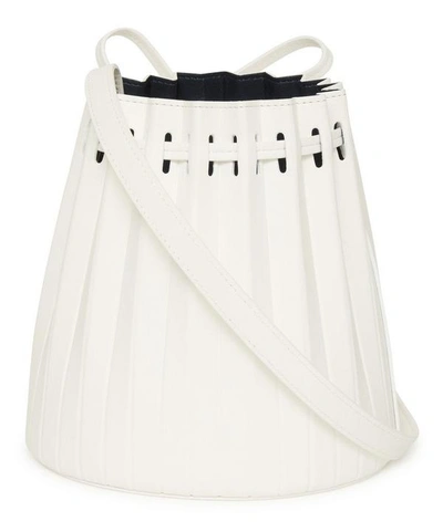 Shop Mansur Gavriel Mini Pleated Leather Bucket Bag In White