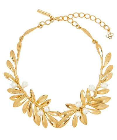 Shop Oscar De La Renta Gold-tone Faux Pearl Leaf Necklace
