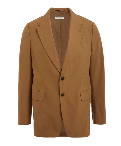 Shop Dries Van Noten Single-breasted Cotton Blazer Jacket In Camel