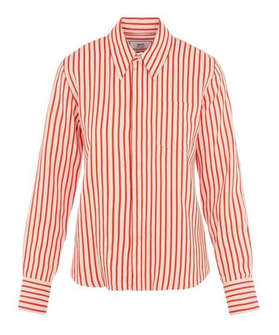 Shop Ami Alexandre Mattiussi Striped Long Sleeve Shirt In Red