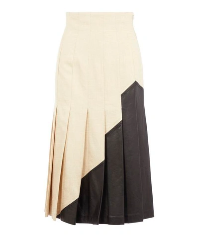Shop Joseph Saar Linen And Leather Midi-skirt In Straw Black