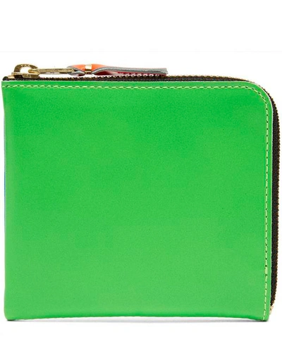 Shop Comme Des Garçons Green Contrast Fluorescent Half-zip Wallet In Blue