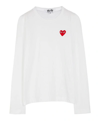 Shop Comme Des Garçons Play Heart Long Sleeve Cotton T-shirt In White