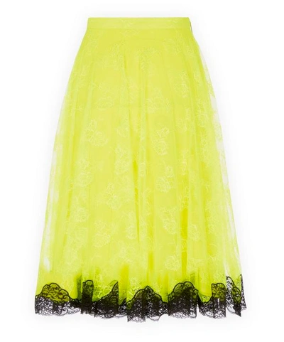 Shop Christopher Kane Neon Lace Midi-skirt In Neon Yellow