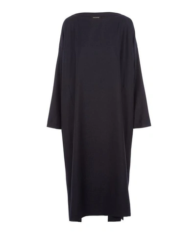 Shop Eskandar Wide A-line Boat-neck Dress In Navy