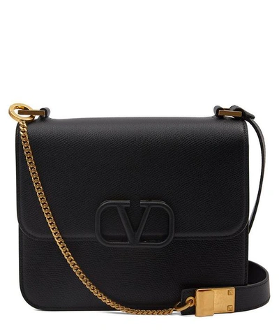 Shop Valentino V-sling Leather Shoulder Bag In Black